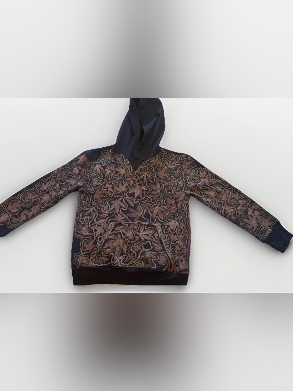 Custom Hand Painted Bleach Art Pullover Hoodie with Pot Leaf Design, small.